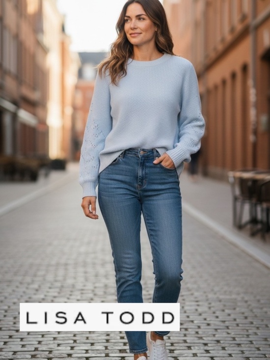 Lisa Todd Sweaters - Lisa Todd Blue Mist thermal weave, star sleeve sweater, M, CB2645